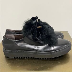 AGL Black Fur-Accent Loafers